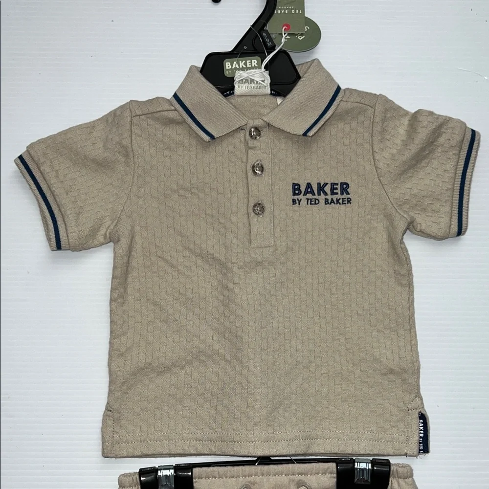 NWT Baker by Ted Baker Tan Kids Polo and Shorts Set 6-9 months